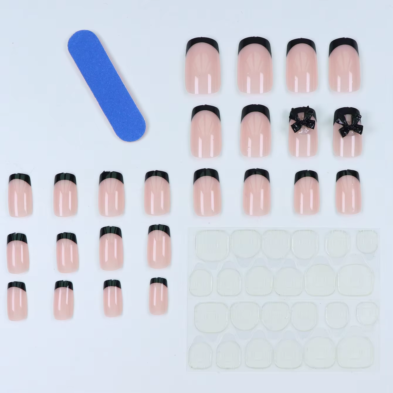 24 pièces presse sur ongles court amande nœud papillon noir presse sur ongles blanc perle douce poin