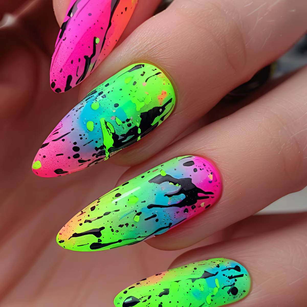 24 pièces/ensemble court moyen long faux ongles dégradé violet jaune bleu coucher de soleil y2k carr