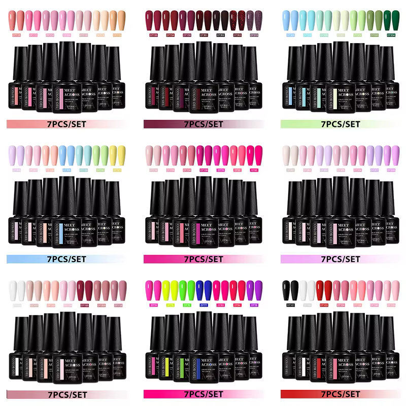 7 pièces Gel vernis à ongles ensemble HEMA gratuit rose rouge paillettes Semi Permanent tremper UV G