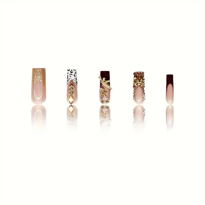 Lot de 24 Pièces de sulfArmures Carrées en Or, Imprimé Léopard Blanc Français, Or 3D, Flash, Diamant