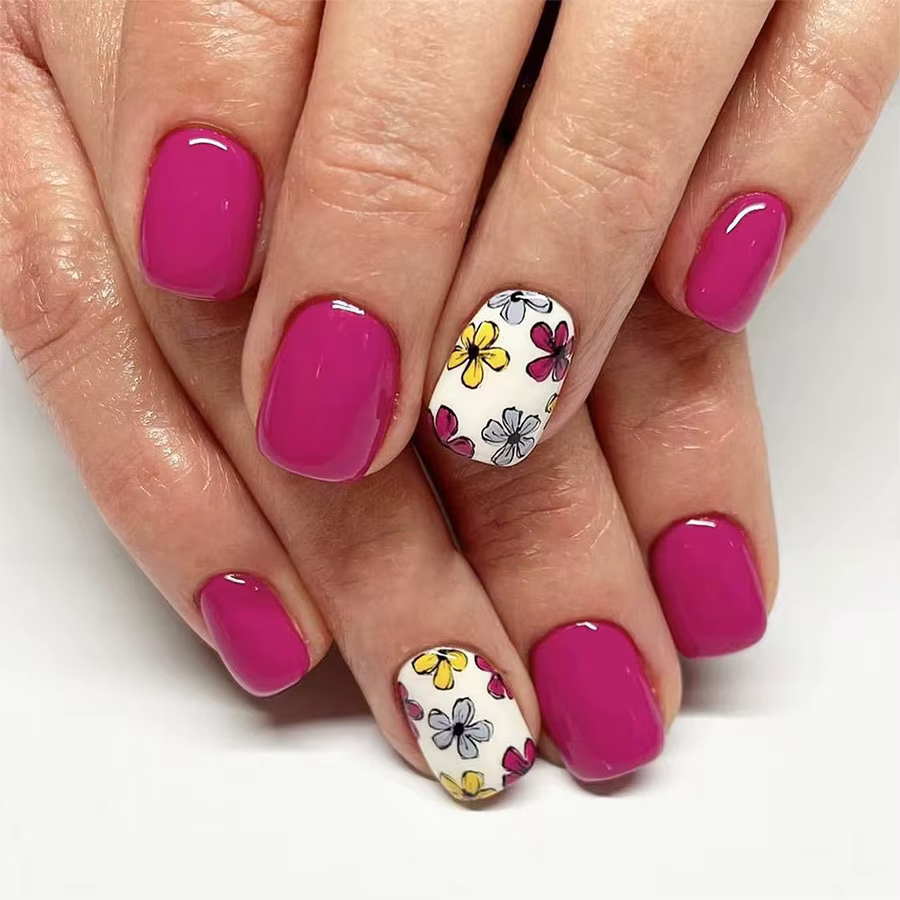 Faux ongles carrés courts et floraux, 24 pièces, avec colle, couleur unie, presse sur ongles en acry