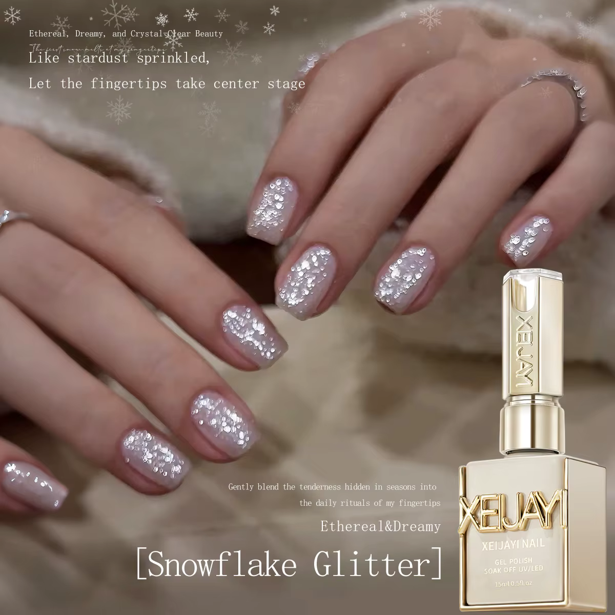 XEIJAYI 1Pc 15ml Vernis à ongles pailleté flocon de neige, un nouveau design d'art ongulaire blanchi