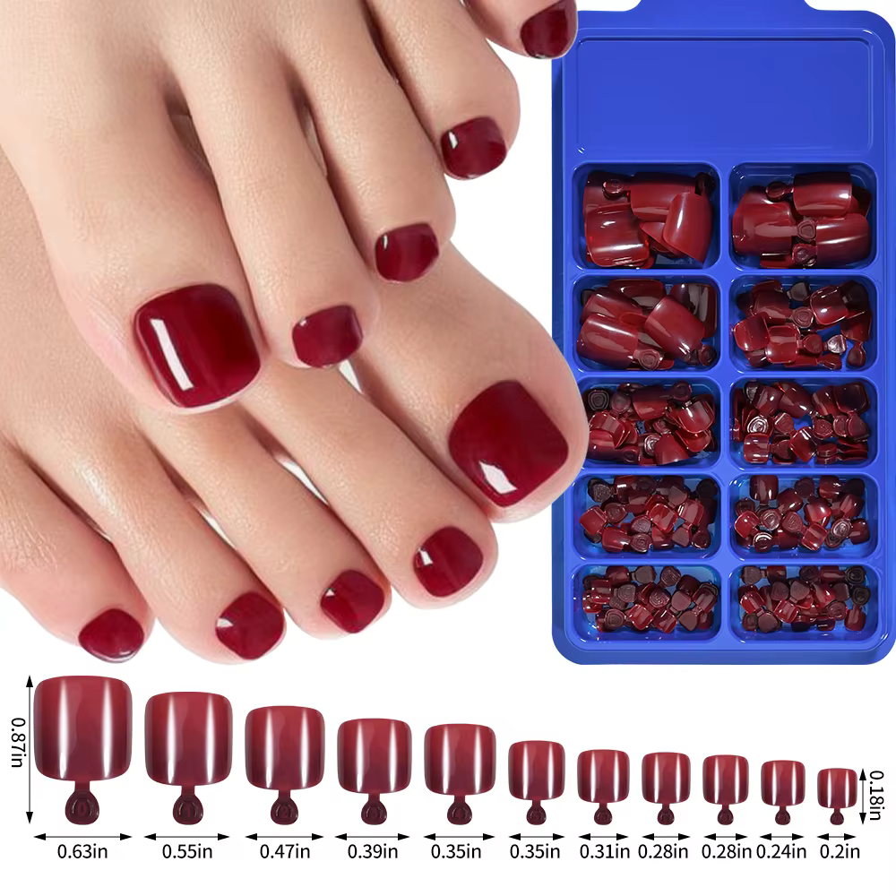 Faux Ongles Courts et Carrés pour Femme et Fille, Couverture Complète à Pression sur les Pieds, Fren