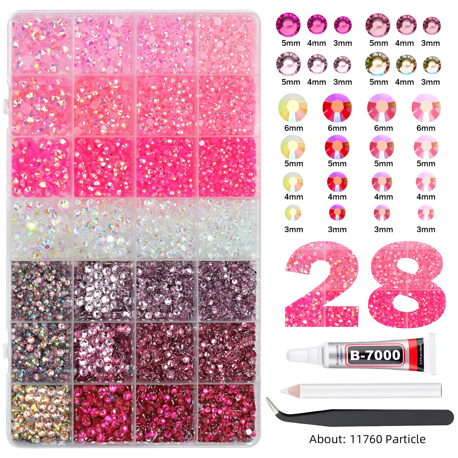 Ensemble de strass en résine de couleur mélangée 28Grid 3/4/5/6mm, strass AB à dos plat, pour la déc