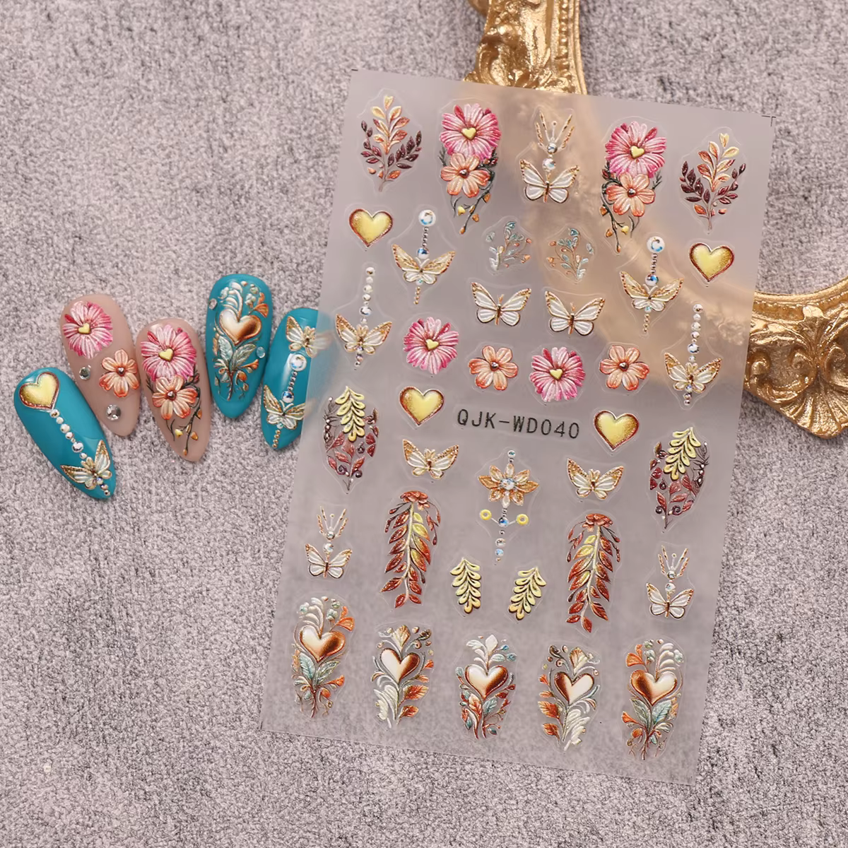 Autocollants pour nail art en relief à motif bohème, thème nostalgique rétro, décoration d'ongles fa