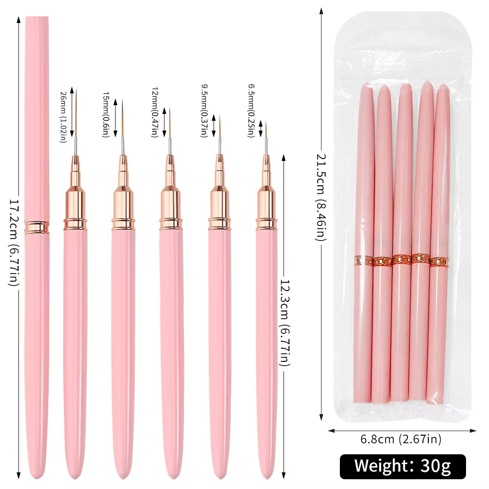 7/10/12/15/20m rose français Nail Art Liner peinture brosse 5 pièces/ensemble Ultra-mince lignes all