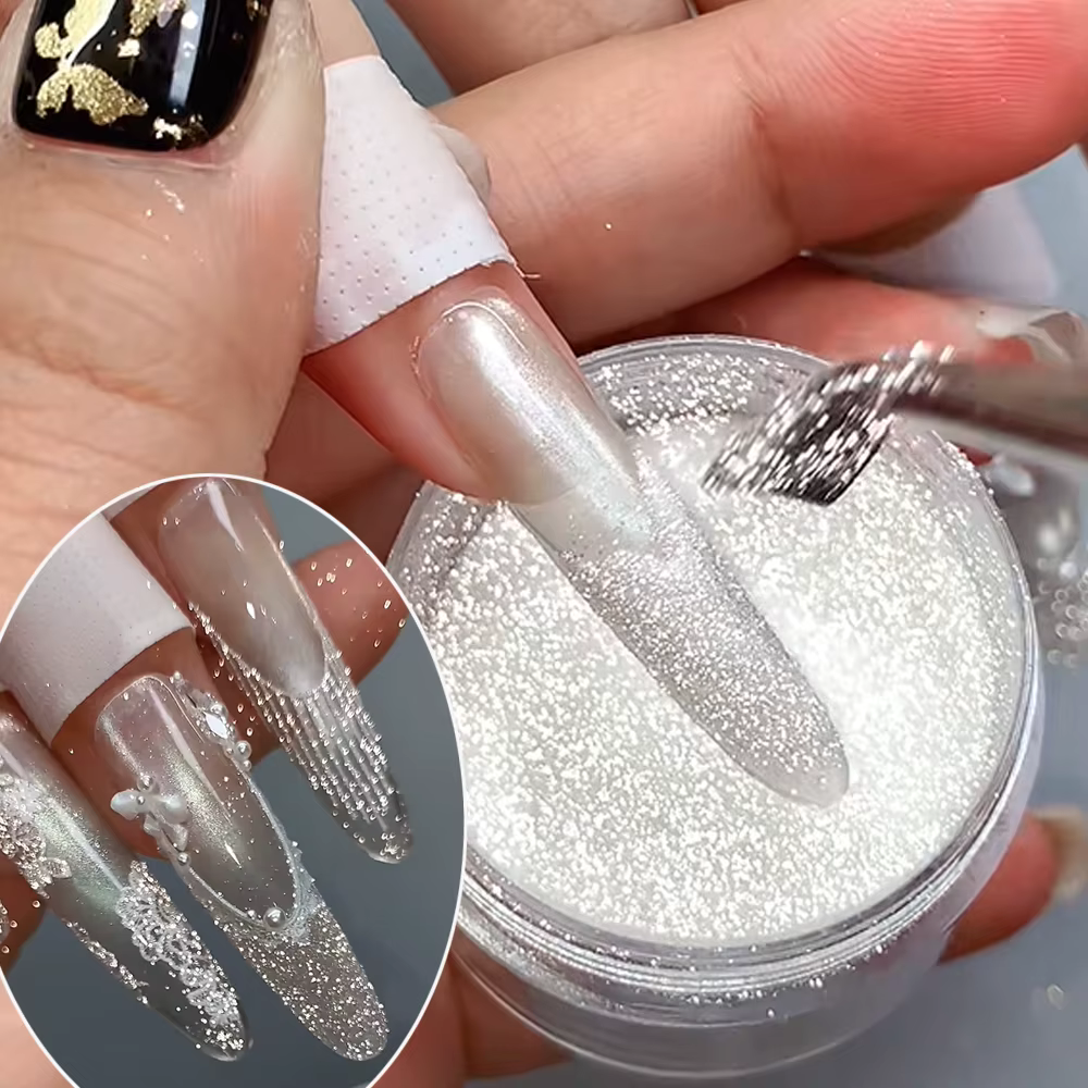 Poudre à ongles diamantée argentée 5g - Pigment pailleté ultra fin pour ongles en acrylique et en ge