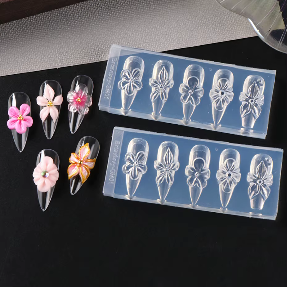 1 pièce Moule en silicone 3D pour ongles, motif fleur de printemps (Lys, Hibiscus), pour la sculptur
