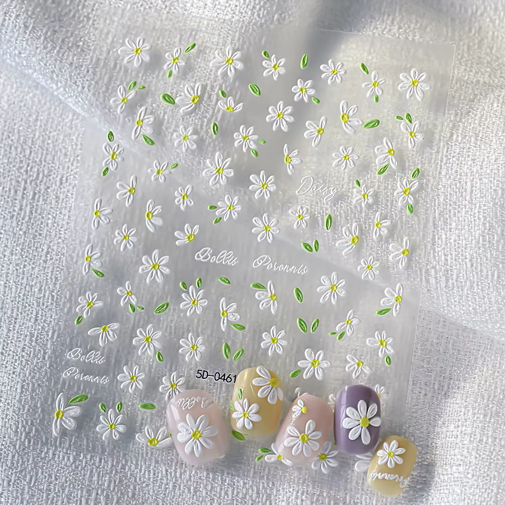 Autocollant 5D fleur de marguerite blanche pour Nail Art, décalcomanies de conception de marguerite 