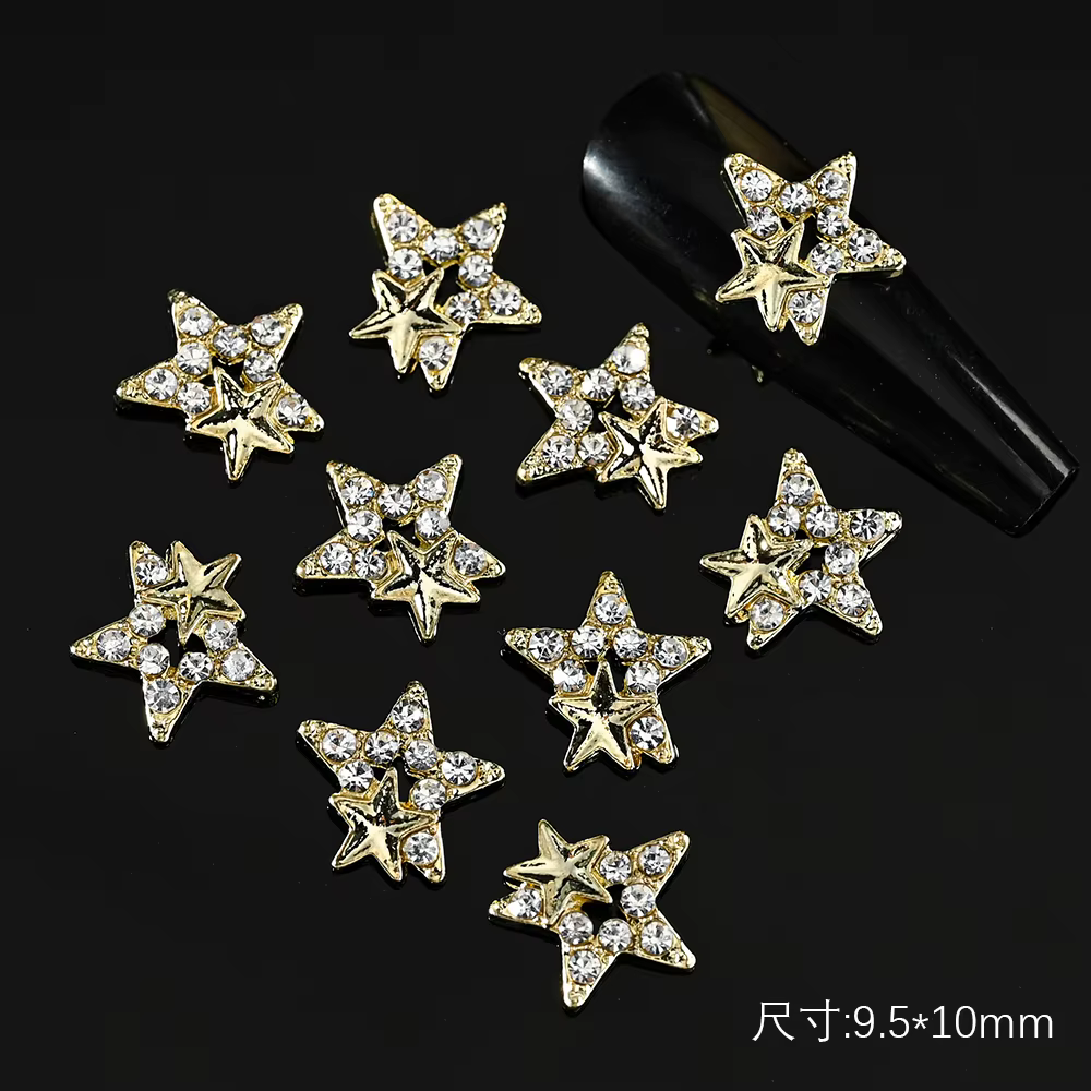 10 pièces 3D argent pentagramme étoile Nail Art alliage strass luxe métal étoile breloques ongles bi