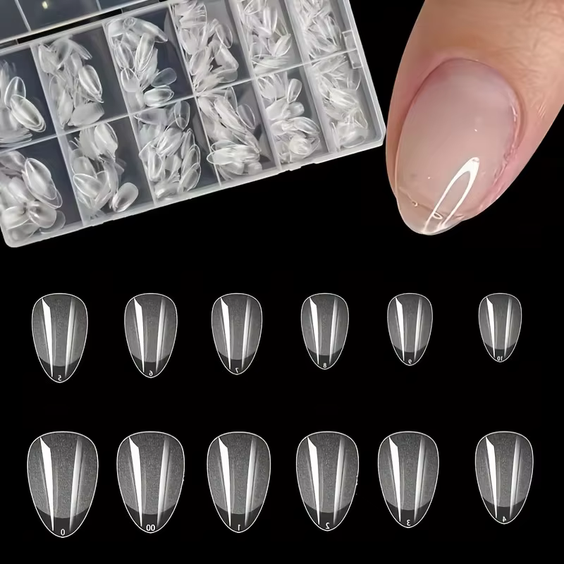 600 faux ongles en acrylique transparents, courts, en forme d'amande, carrés, trapézoïdaux, semi-mat