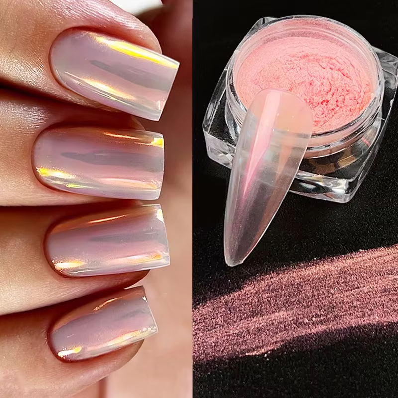 Aurora perle nue rose blanc ongles paillettes poussière Chrome clair de lune blanc frottant sur poud