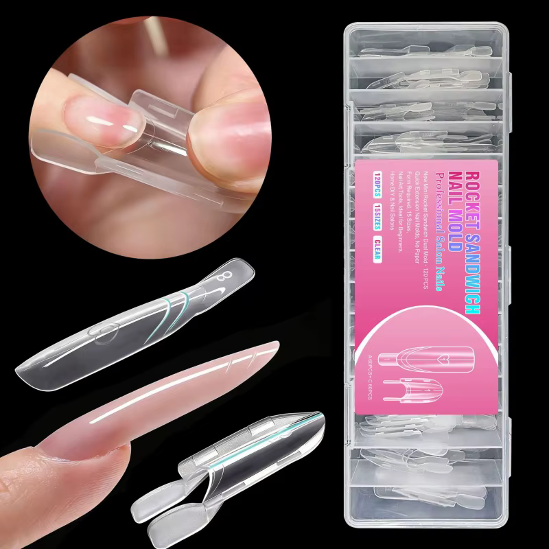 Formes à ongles en forme de fusée, moule d'extension double couche, 15 tailles, 120 pièces, outil de