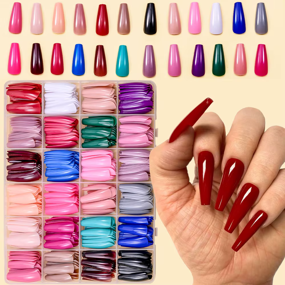 576 pièces/boîte faux ongles colorés noir rouge Design faux ongles ovale court carré presse sur faux