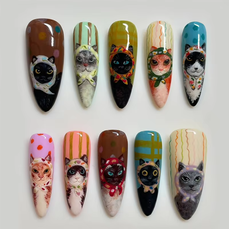 24 faux ongles à motifs anime, colorés, en forme d'amande, à presser, pour filles, mignons et portab