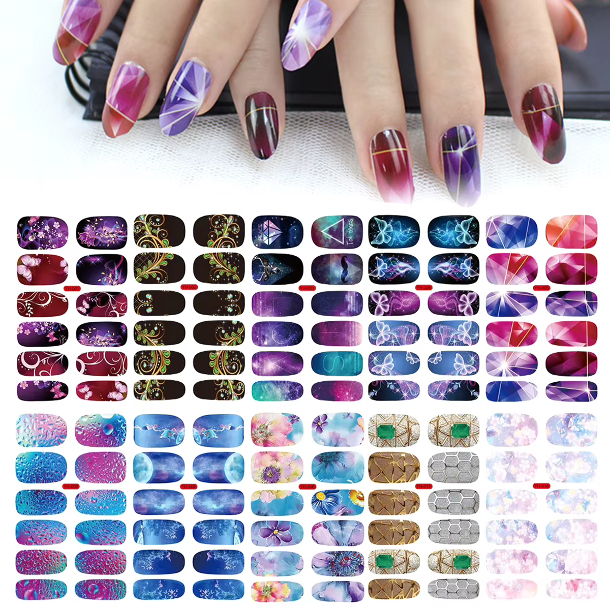 Autocollants de vernis à ongles auto-adhésifs, 10 feuilles, enveloppe complète vibrante, pour bricol