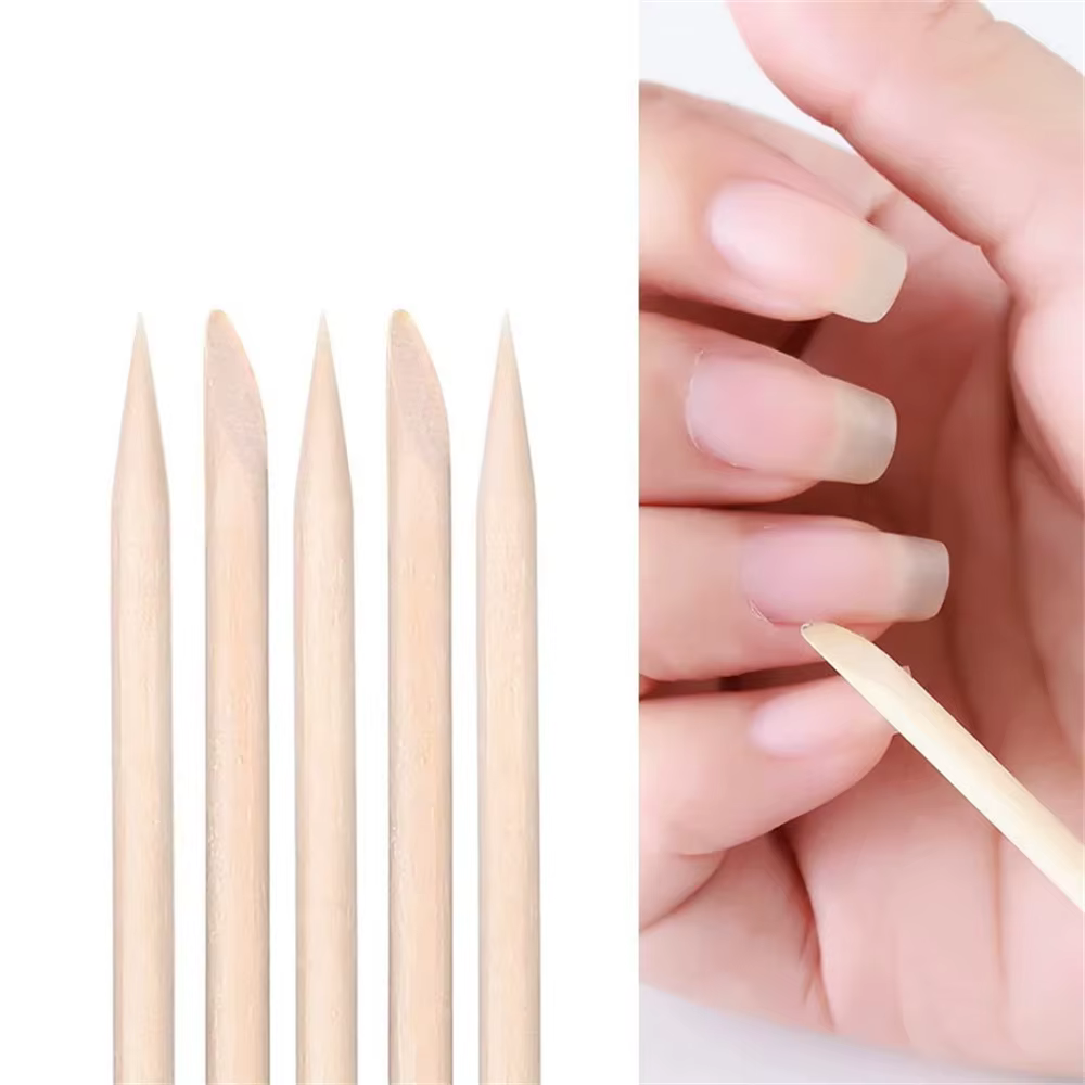 100 pièces bâtons en bois Orange pour ongles Double face poussoir à cuticules dissolvant Nail Art ma