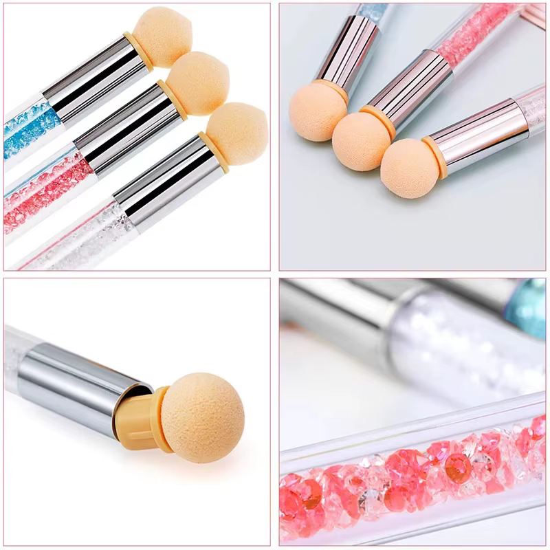 Stylo d'ombrage dégradé à Double extrémité, brosse à points, éponge, poignée en strass, outil de pei