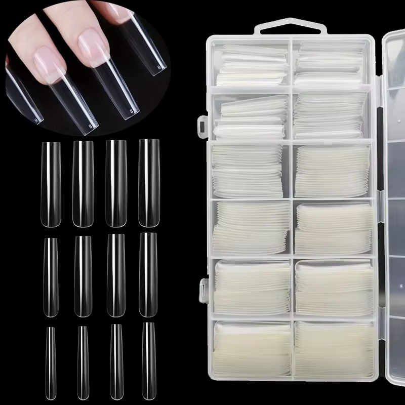 Patchs pour ongles rectangulaires extra longs à couverture complète 240 pièces faux ongles transpare
