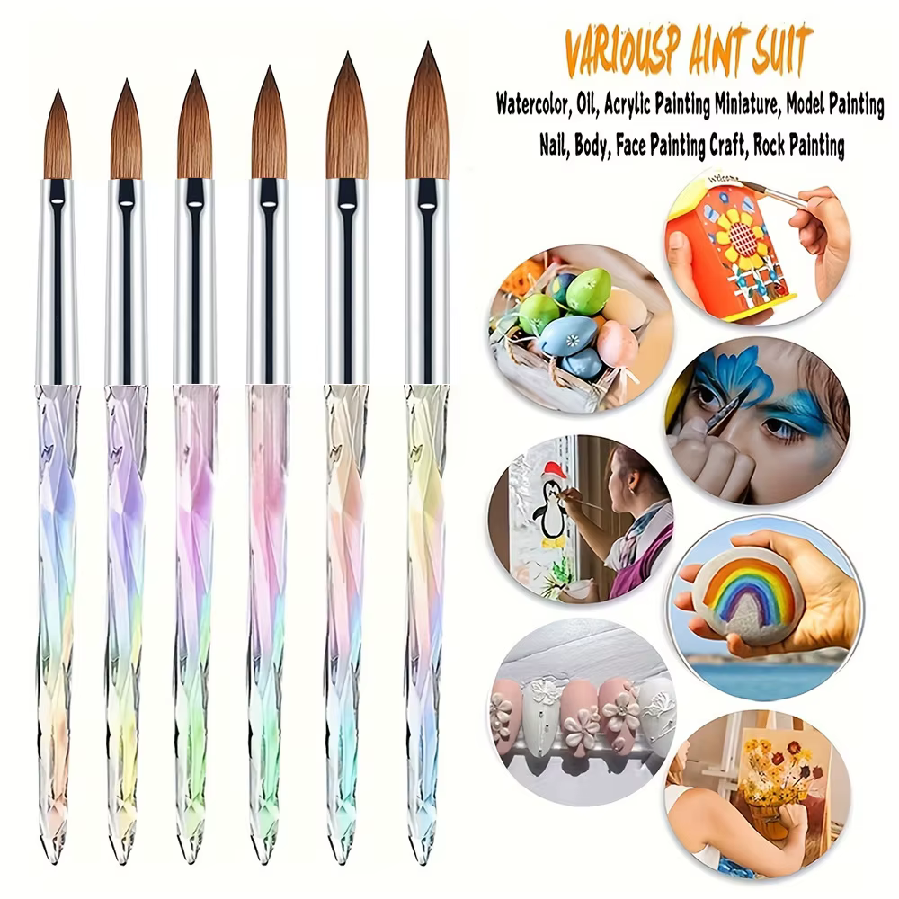 Kit de pinceaux de sculpture 3D, 6 pièces, ensemble de pinceaux à ongles en acrylique, Aurora, pince