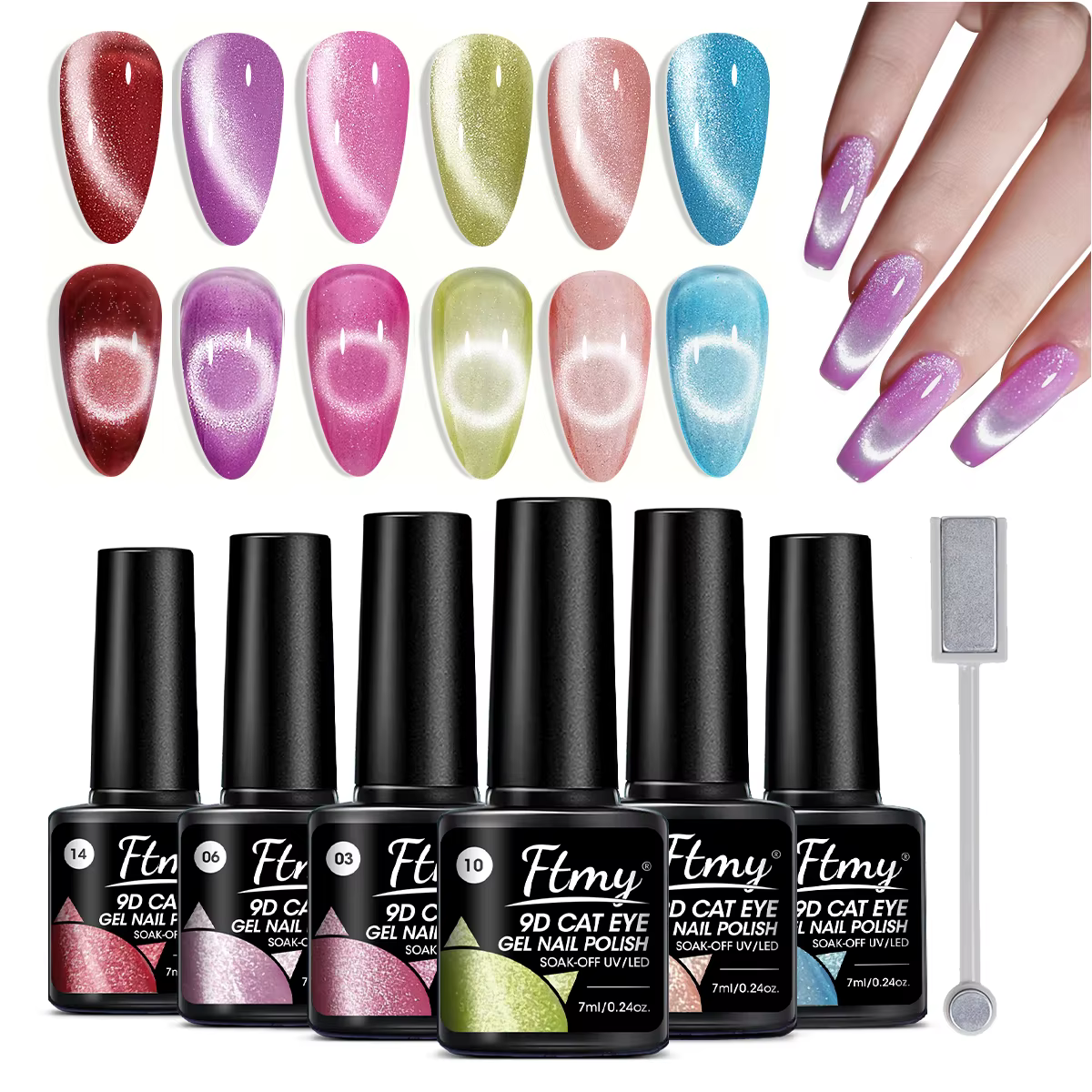 Ensemble de gel pour ongles magnétique œil de chat 6 couleurs, LED UV semi-permanente à tremper l'ar