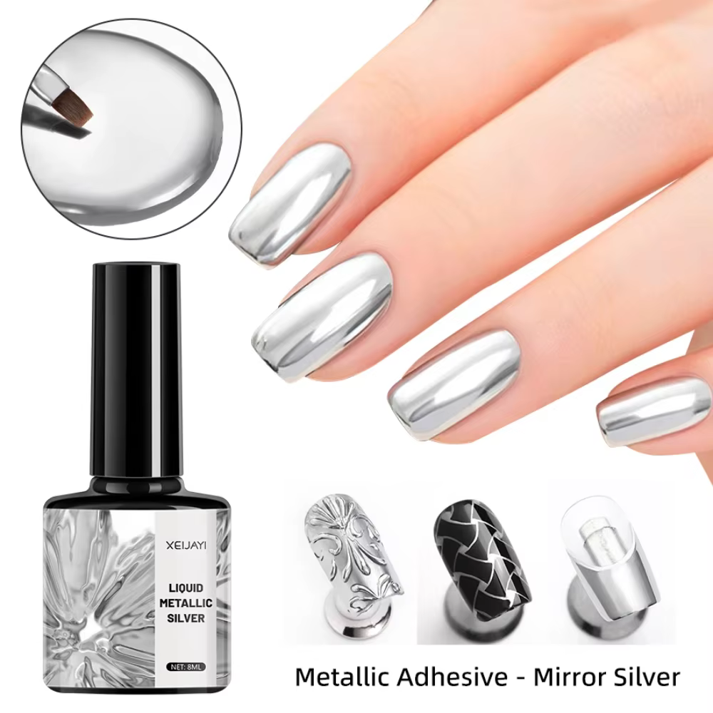 Vernis à ongles gel métallique miroir – Brillant argent et or rose, Application facile, longue durée