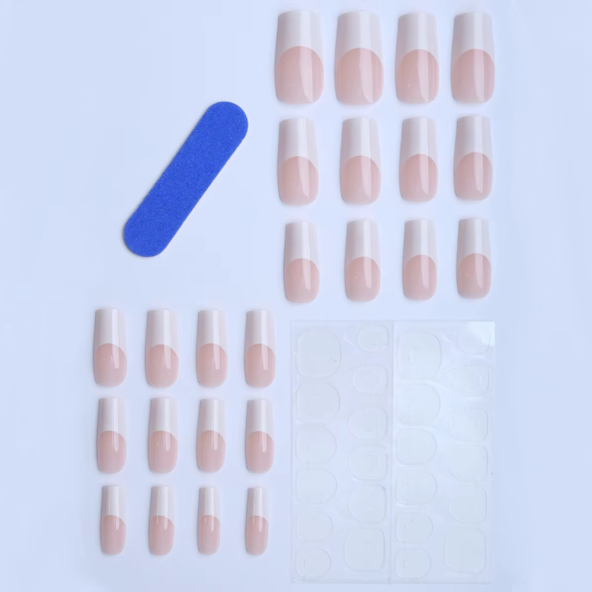 Faux ongles français simples, blanc, cercueil moyen, couleur chair, à pression, Style Ins, détachabl