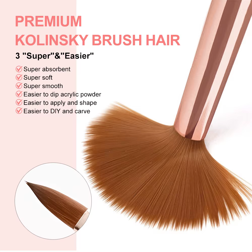 3 pièces 8/10/14 # Kolinsky acrylique brosse à ongles Poly Extension Gel brosse vernis à ongles sc