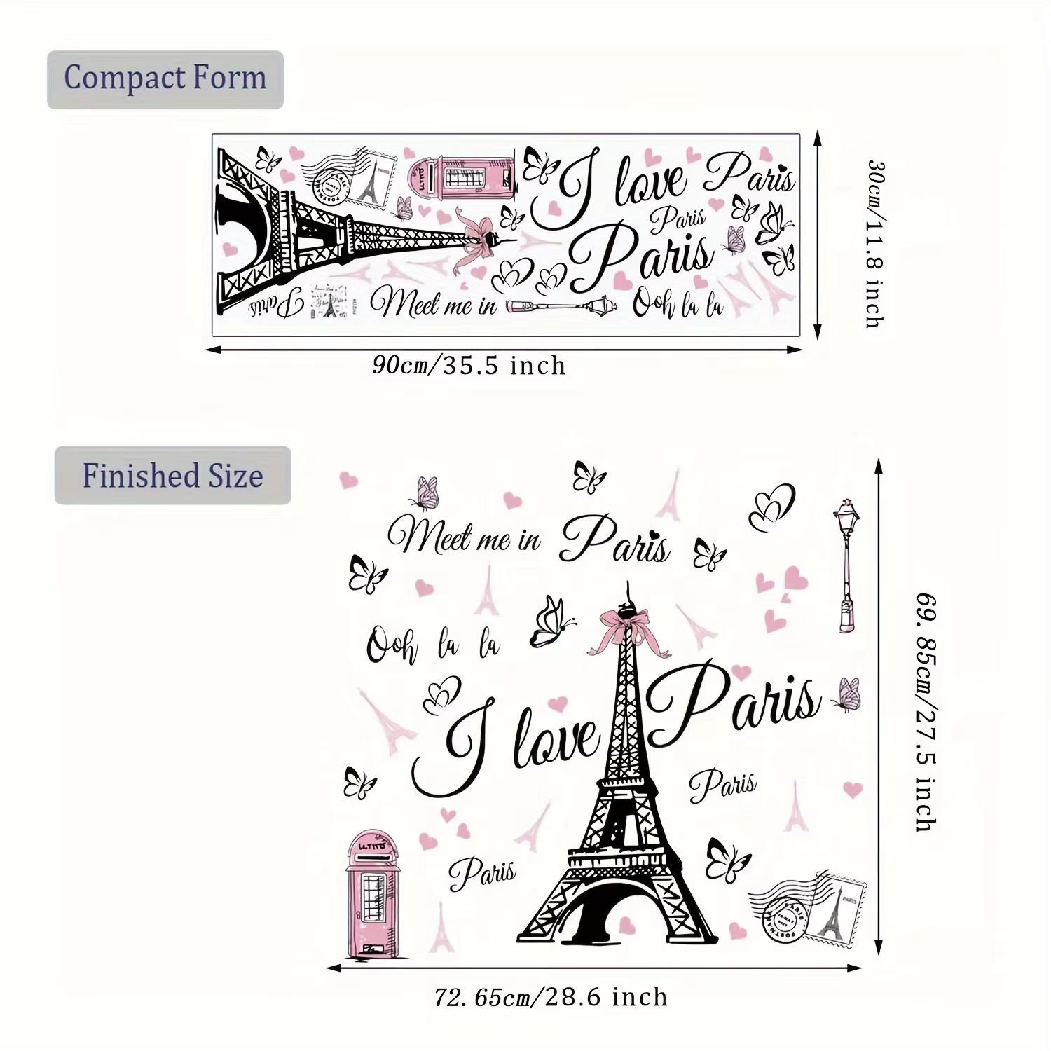 1 autocollant mural auto-adhésif romantique « I Love Paris » de la tour Eiffel de Paris, adapté pour