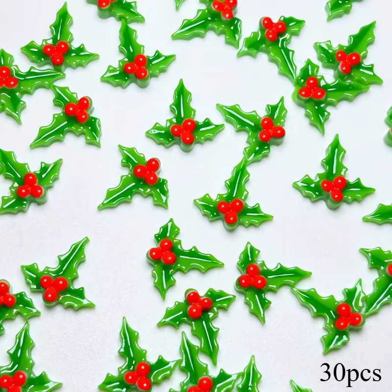 Breloques de Noël pour ongles, 30 pièces, feuilles de Noël, strass pour ongles, bijoux pour ongles, 