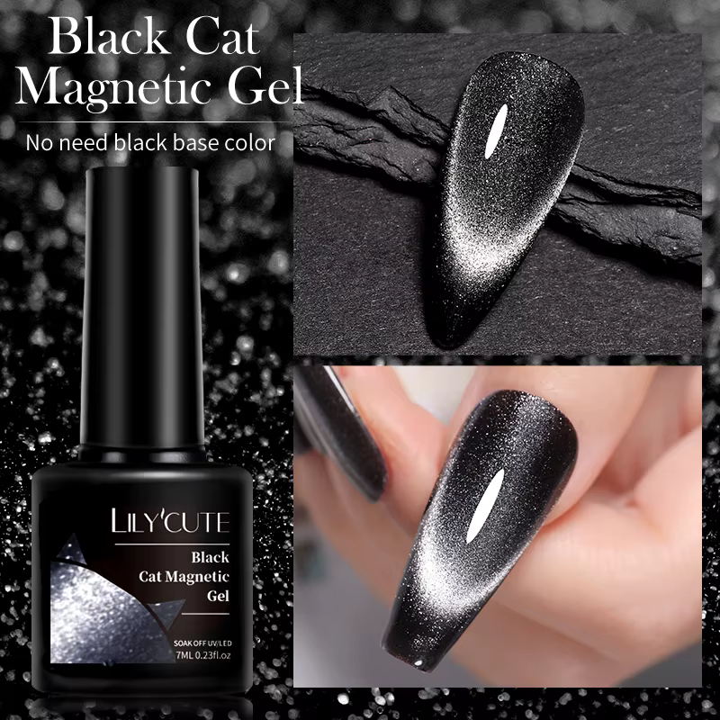 LILYCUTE 7ML noir cristal chat Gel magnétique scintillant paillettes Gel vernis à ongles Semi Perman