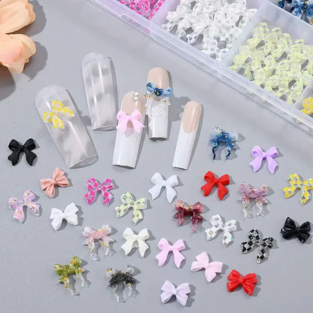 12/24 grilles 3D mixte Rose/arc/fruits/perles breloques pour ongles fleur, papillon, perles amour, l