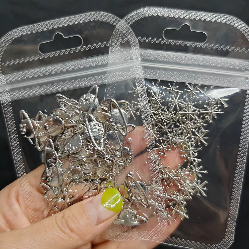 Breloques étoiles argentées pour ongles, bijoux métalliques 3D, gemmes météores évidées, décorations