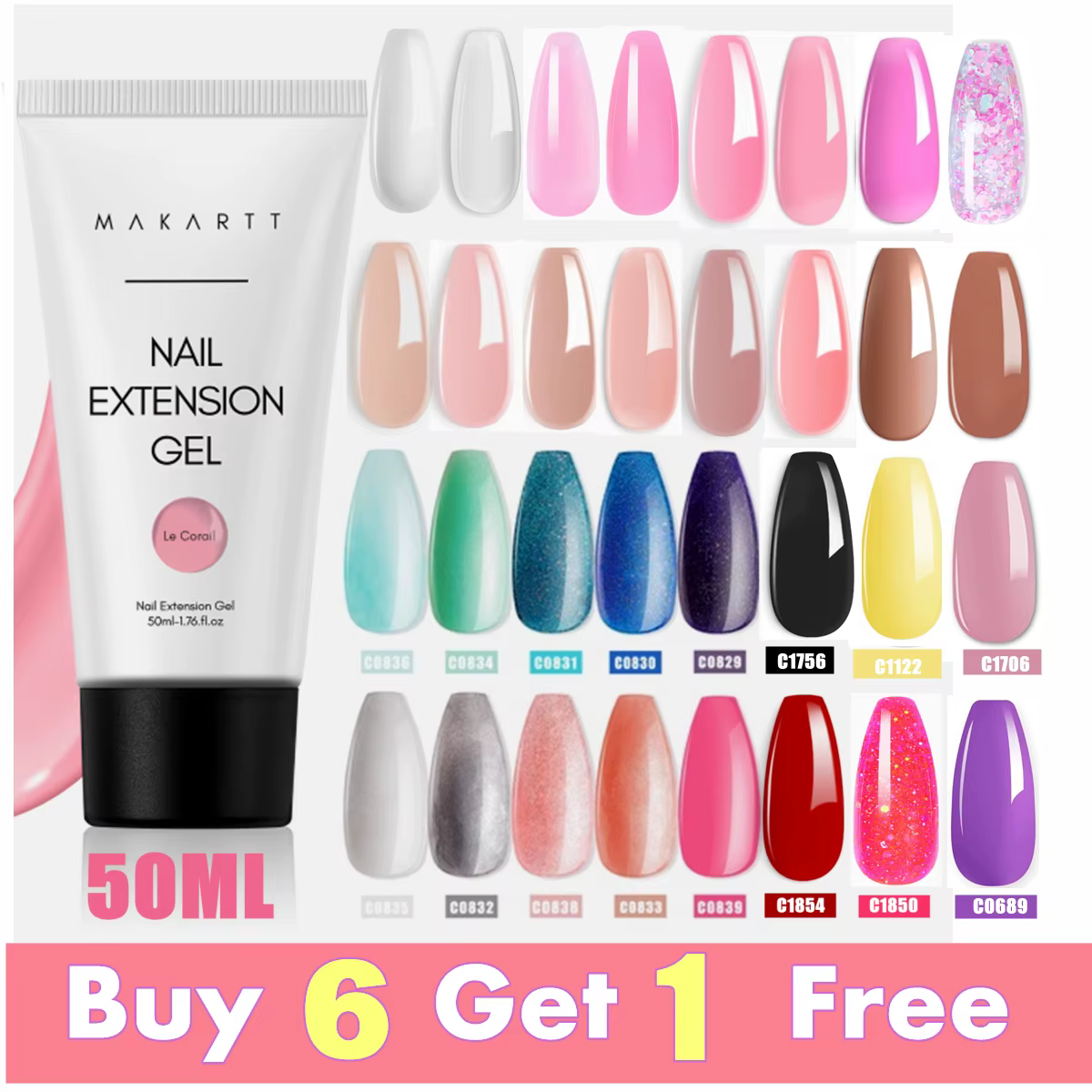 Gel d'extension d'ongles Makartt Poly 50ML Rose Transparent Blanc Bleu Gel Acrylique pour Ongles Des