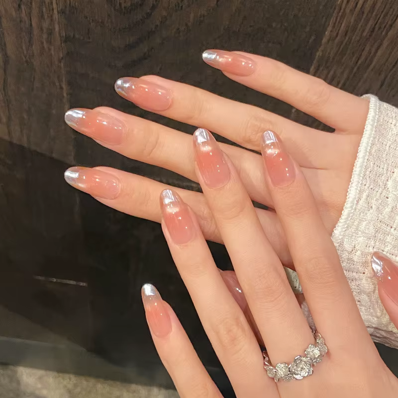 10 pièces presse à la main sur les ongles couverture complète strass Design français amande faux ong