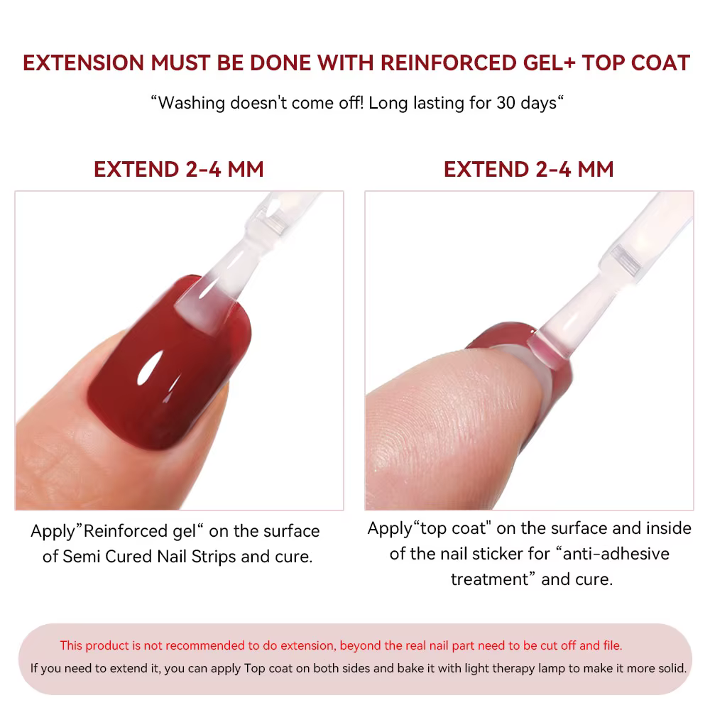 Enveloppes pour ongles semi-durcies, 16/20 pointes, adhésif de couleur unie, imperméable, Gel longue
