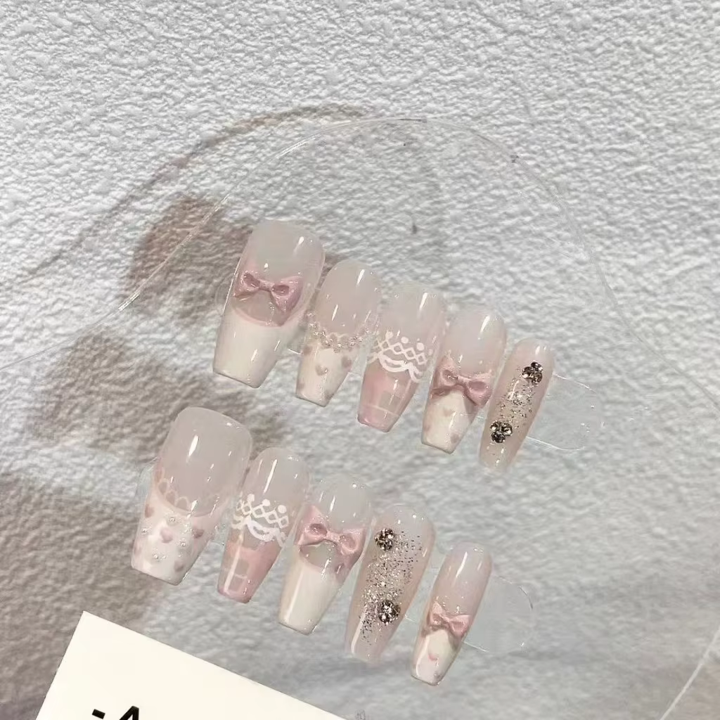 Nouvelle Collection Printemps-Été : Faux Ongles Adorables et Sexy Faits Main avec Poudre à Ongles, N