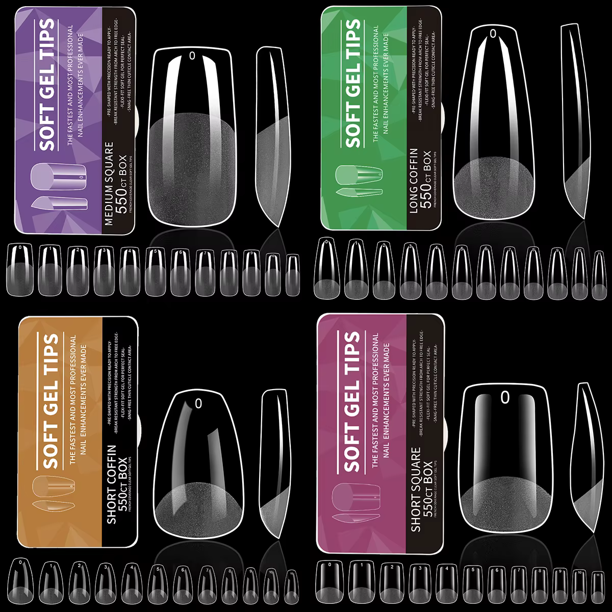 550 pièces pointes d'ongles en Gel souple couverture complète faux ongles conseils pour Extensions d