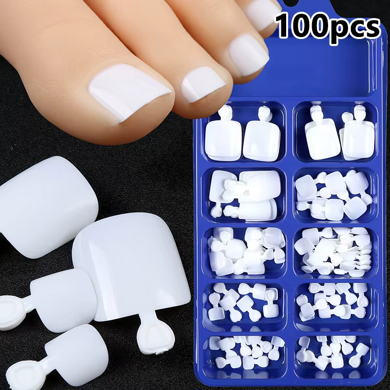 100 faux ongles de pieds couleur unie naturelle, à presser, couvrance totale, forme carrée, pour man