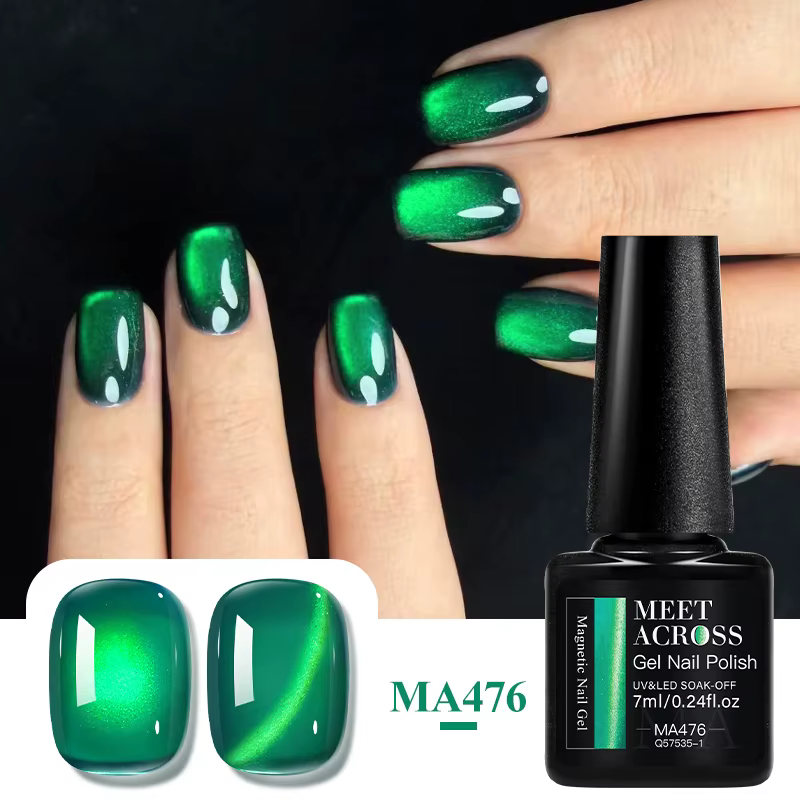 Vernis à ongles gel magnétique Green Jade Cat, effet verre gelée, semi-permanent, à retirer par trem