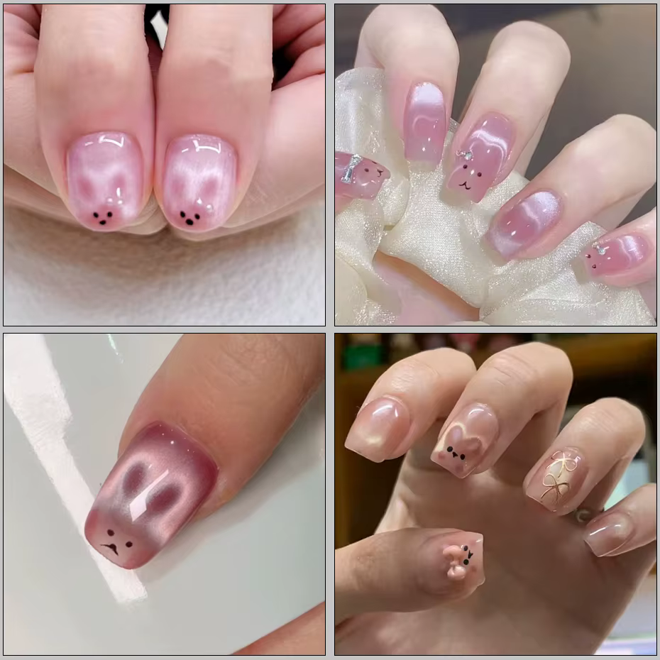 4 pièces Kawaii lapin ours forme oeil de chat aimant pour ongles oreille pliée lapin oeil de chat ef