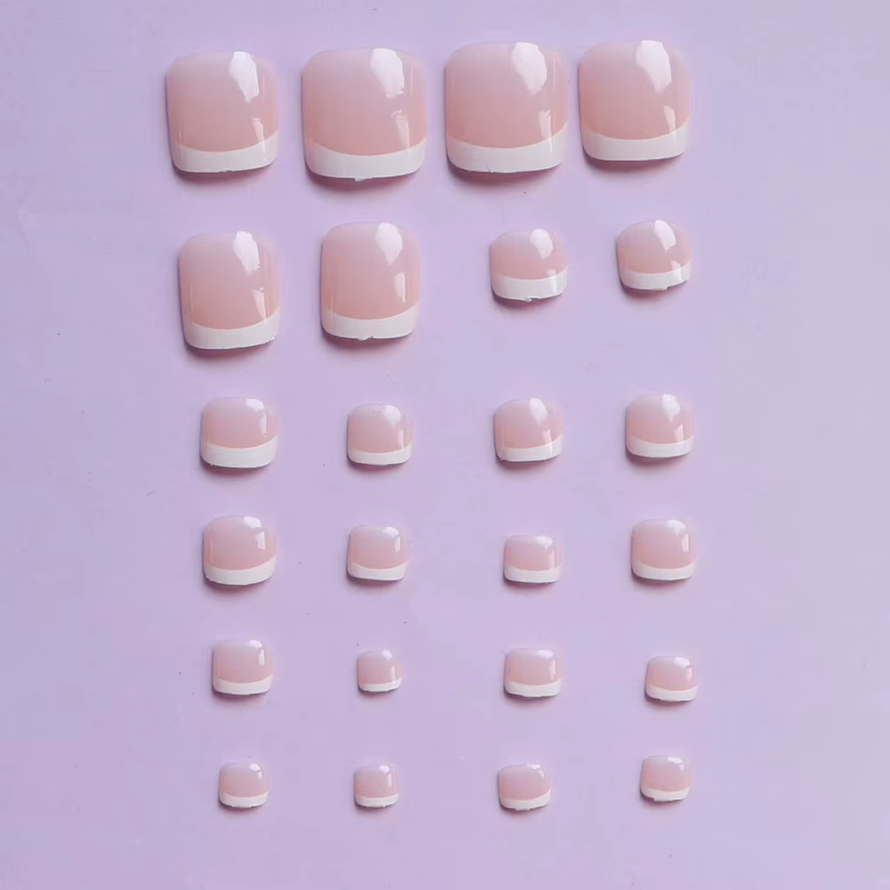 24 pièces ongles d'orteil courts carrés roses faux ongles d'orteil presse sur les ongles d'orteil fa