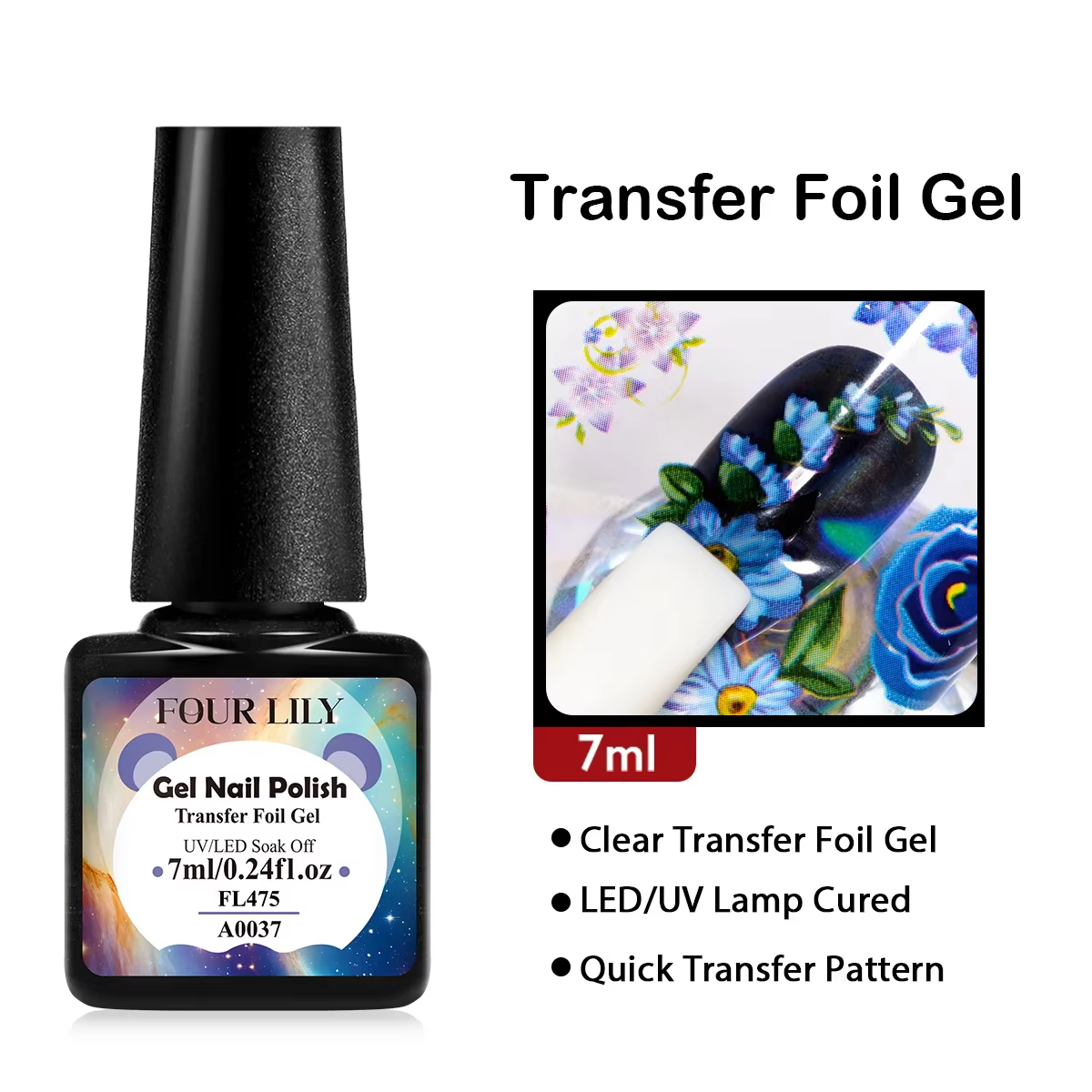 FOUR LILY 7ml Gel de vernis à ongles semi-permanent à transfert par feuille pour autocollants d'ongl