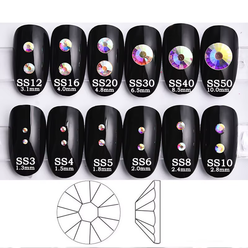 1440 pièces ongles FlatBack cristal Strass clair/AB verre Strass (SS3-SS20) 3D ongles pierres précie