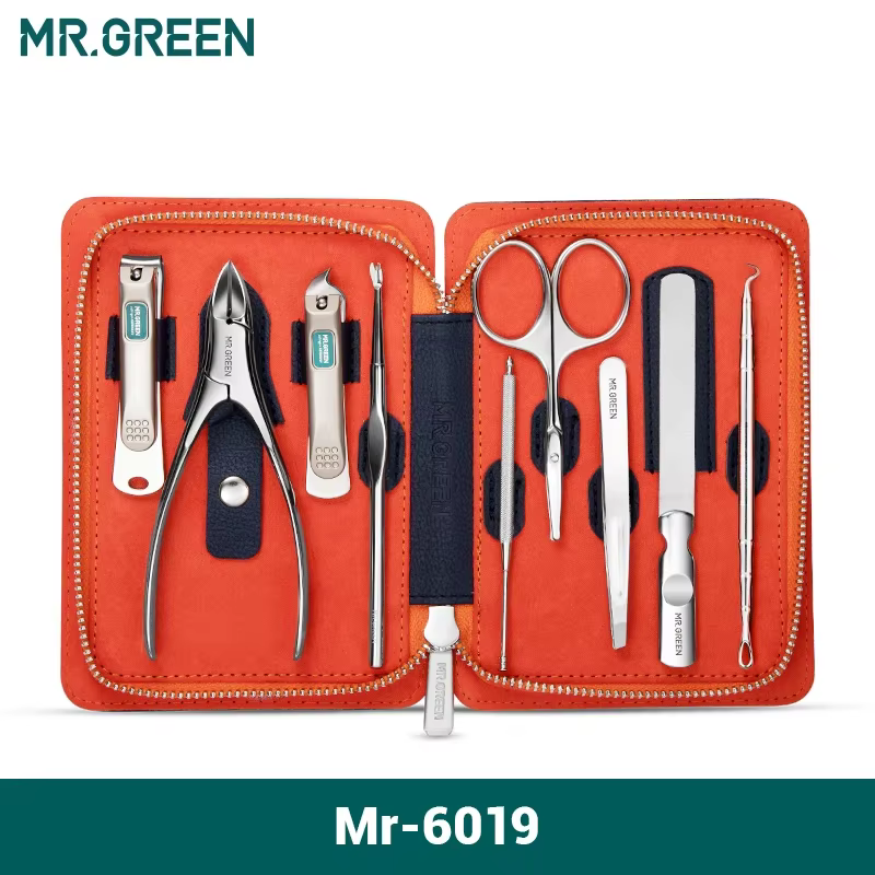MR.GREEN – Kit de manucure professionnel 9 en 1 avec étui en cuir, coupe-ongles en acier inoxydable,