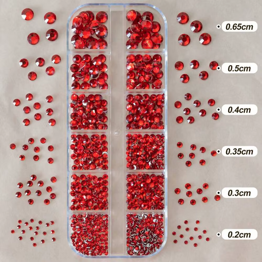 Strass pour ongles rouges, 12 grilles, 2/3/4/5mm, dos plat, cristal, diamant SS6/10/16/20/30, breloq