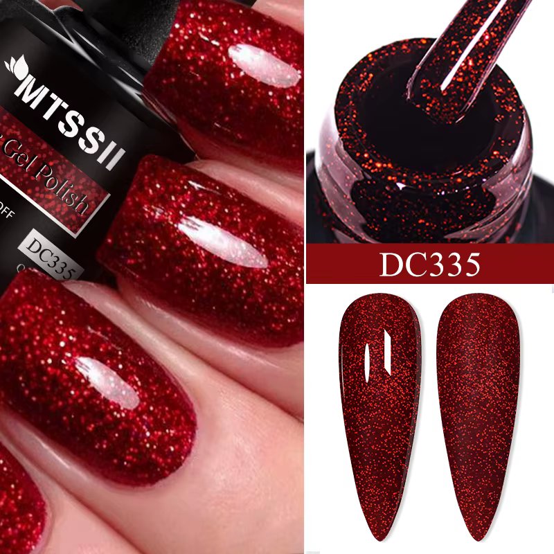 Vernis à ongles gel pailleté rose, rouge champagne scintillant, semi-permanent, à retirer par trempa