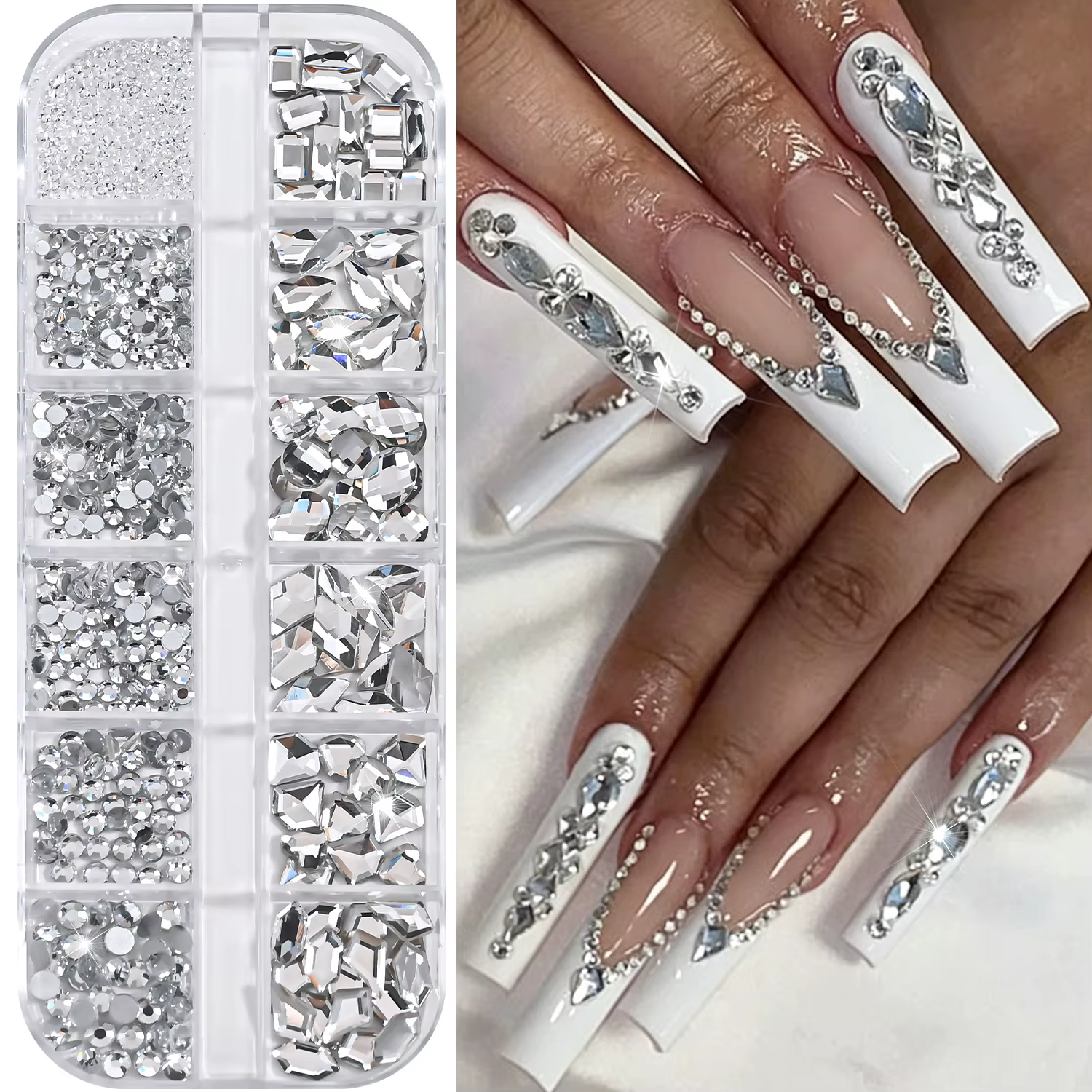 12 grilles de strass 3D vert émeraude pour nail art, formes variées, pierres en verre à dos plat, br
