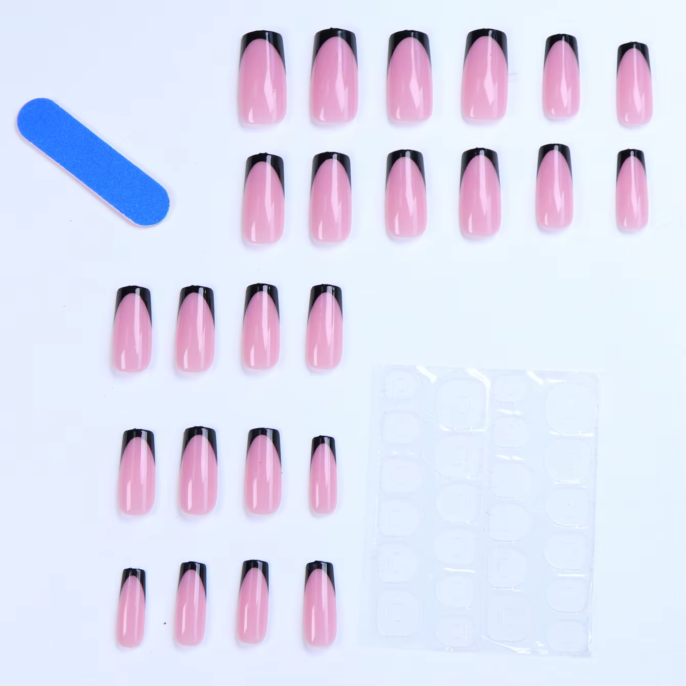 48 pièces français bordure noire armure des mains et des pieds faux ongles brillants entièrement cou