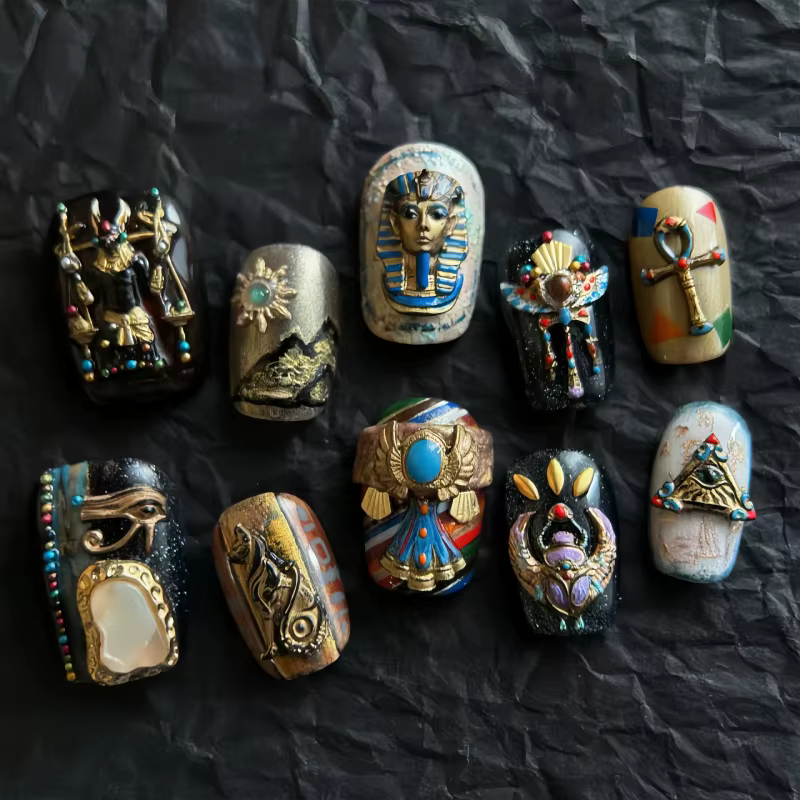 Un style égyptien rétro exotique bijoux byzantin relief Nail art art art tridimensionnel moule en si